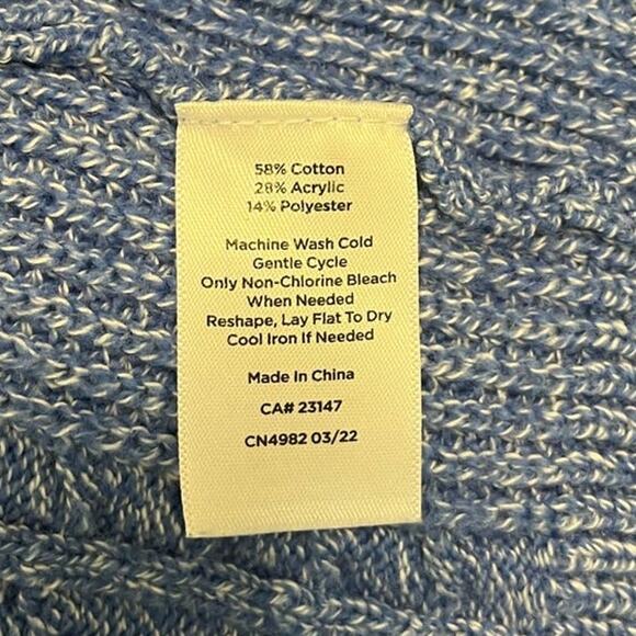 Talbots Cable Knit Cardigan - Tipped Cotton Blend Blue Tenniscore sz. Mp - Picture 8 of 8